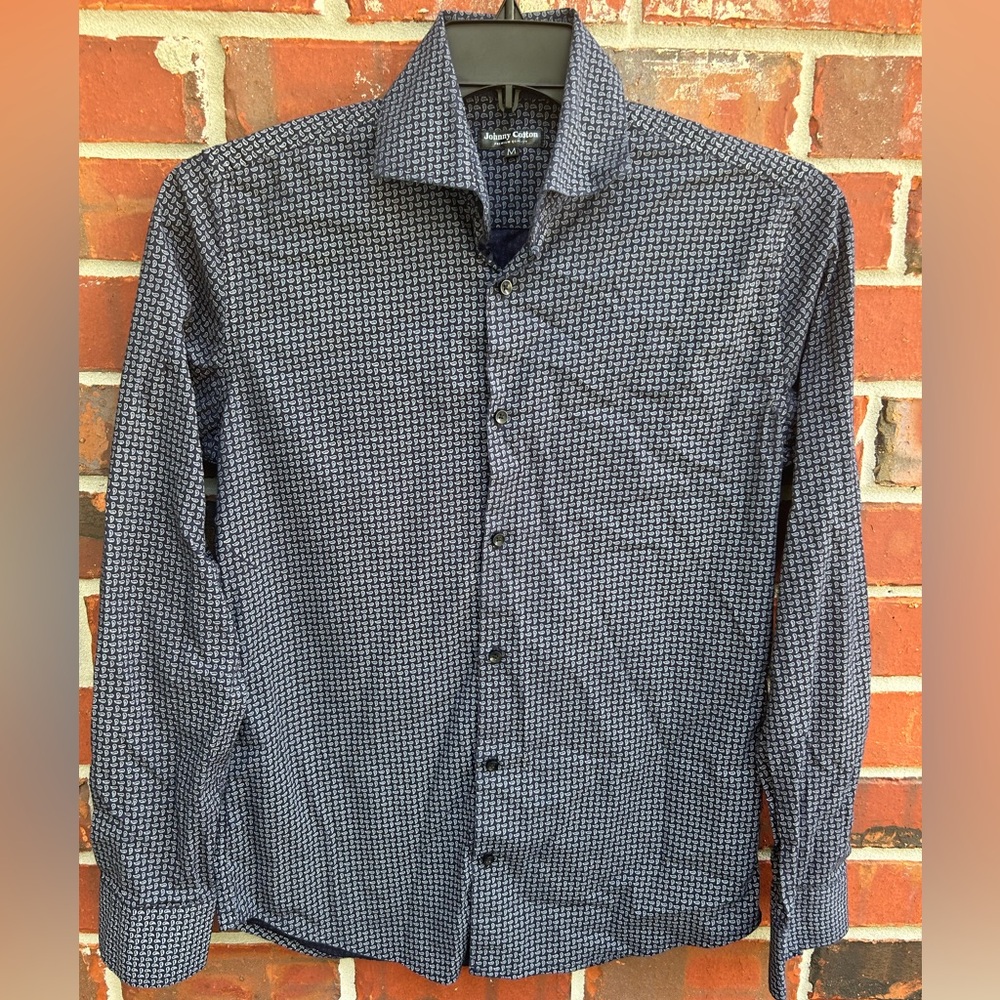 Johnny Cotton Premium Long Sleeve Button Down Blue Paisley Raindrop M Shirt B-6